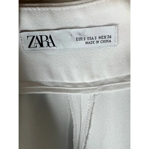 Zara White Wide Leg Pleated Side Zipper Stretch Trousers Pants Women Size Small - Picture 5 of 5